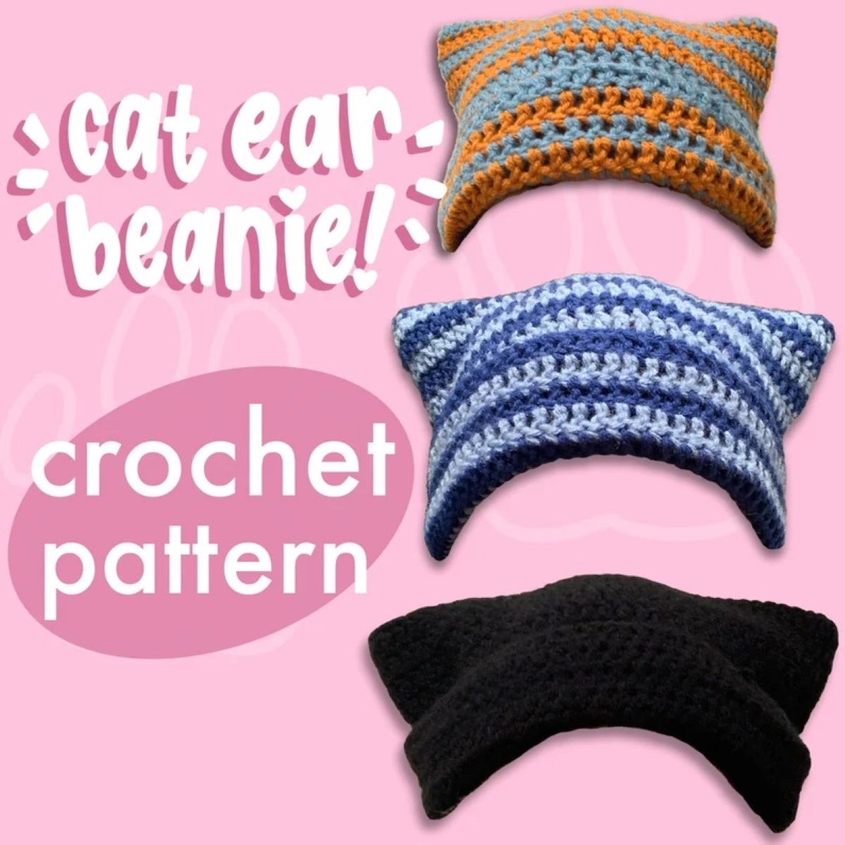 crochet patterns for beginners - striped cat ear beanie