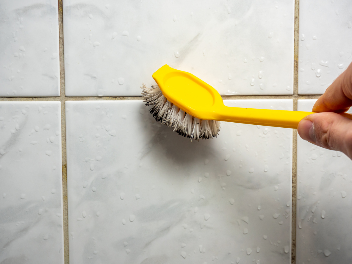 how to use oxiclean cleaning grout stains in bathroom with brush