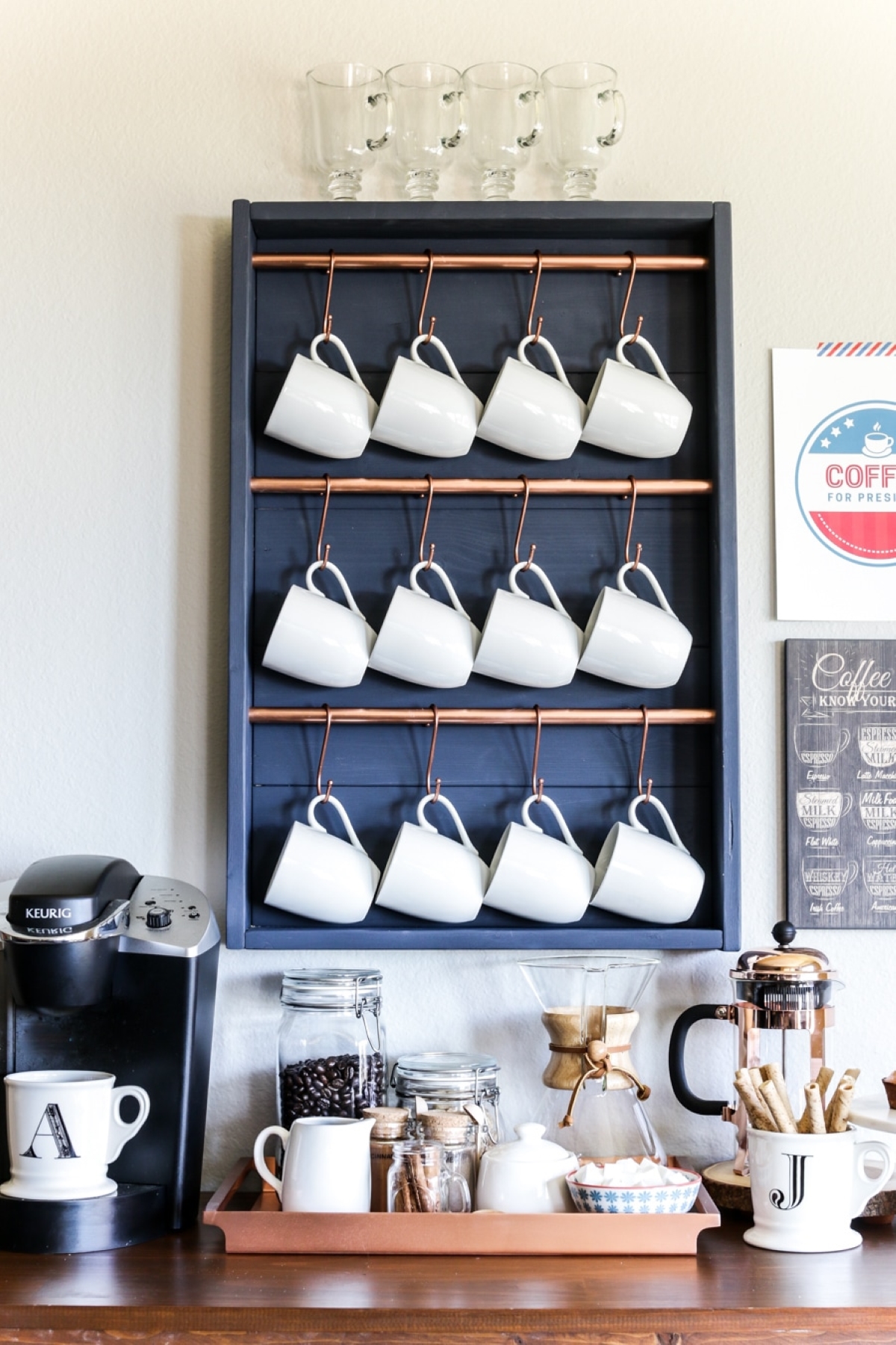 kitchen storage hacks - white coffee cup rack