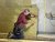 A man in a red shirt prepares wall insulation for a basement.
