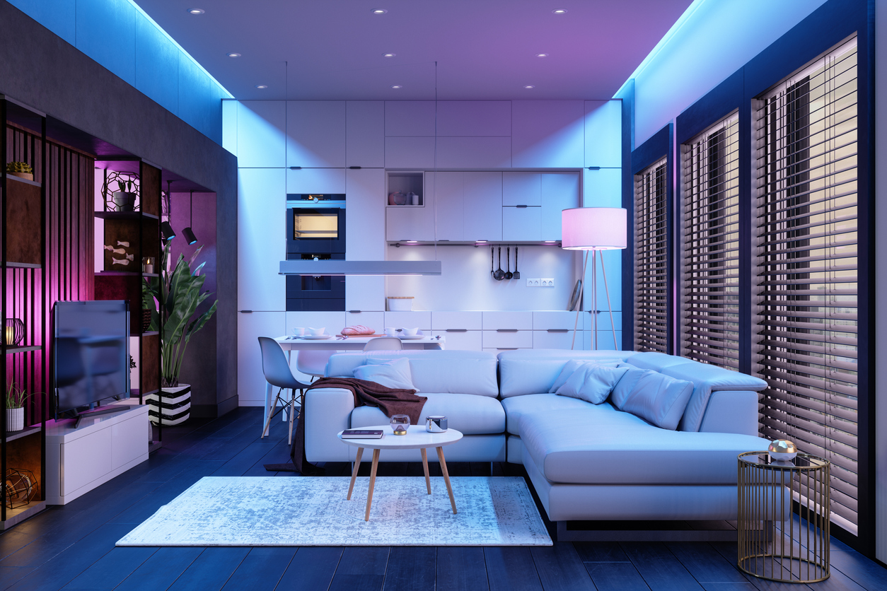 Modern living room light with colorful LED light strip