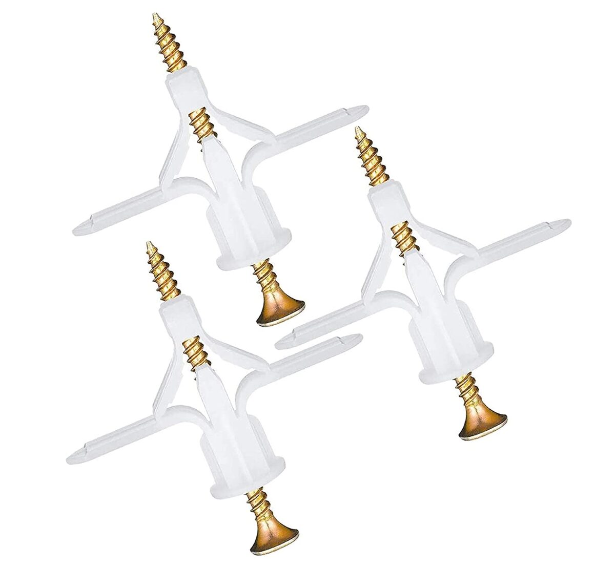 types of drywall anchors - white winged plastic anchors with screws
