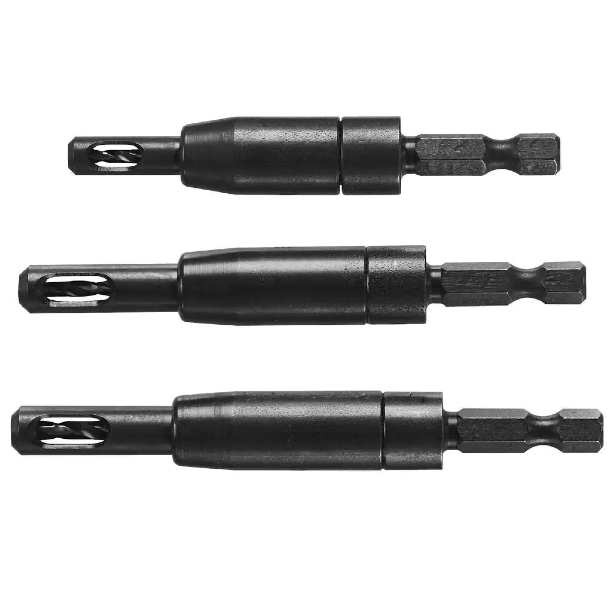 useful power drill attachments - three black drill bits