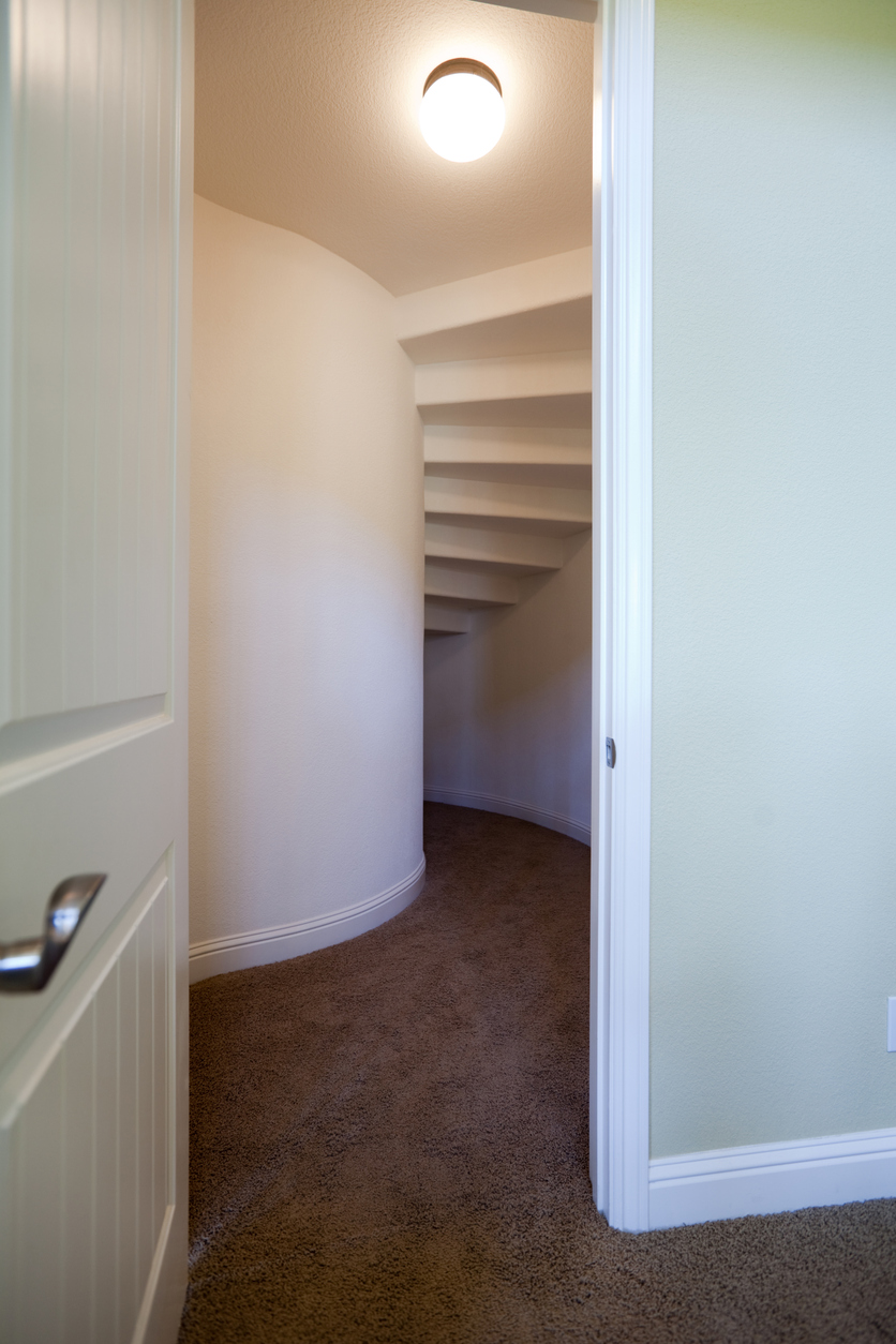 open door under stairs revealing empty storage space