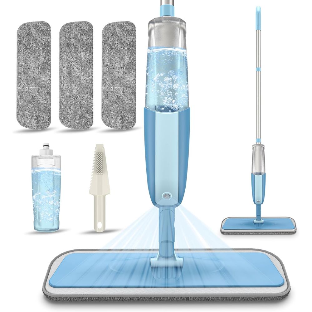 Mexerris Microfiber Spray Wet Mop and its accessories on a white background