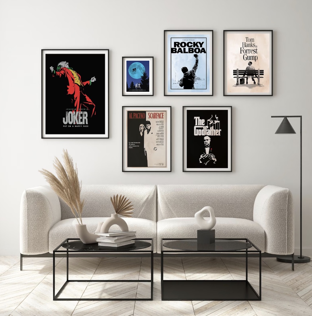 Etsy Wall Decor Movie Posters Hanging on living room wall
