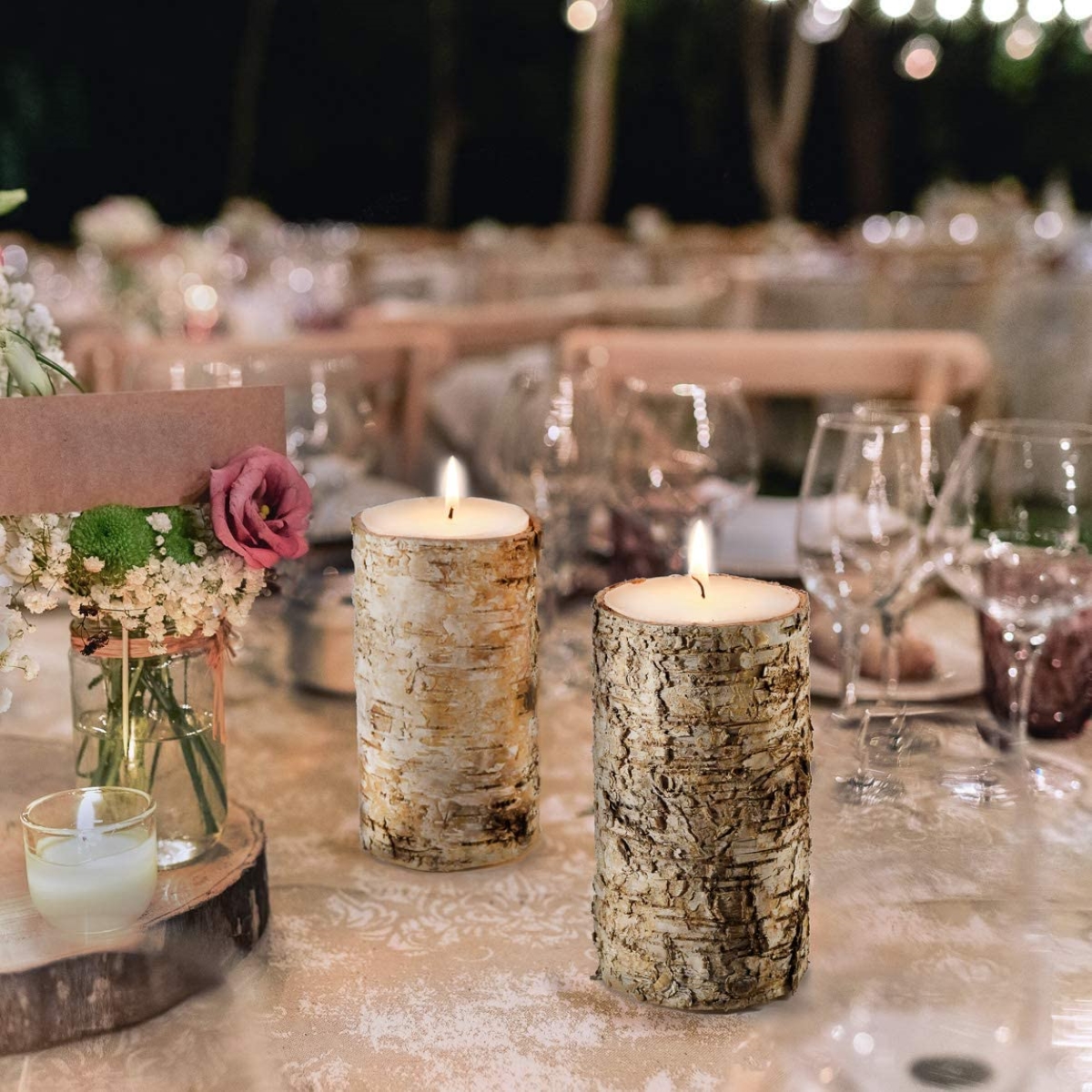 decor with candles - two birch wrapped candles