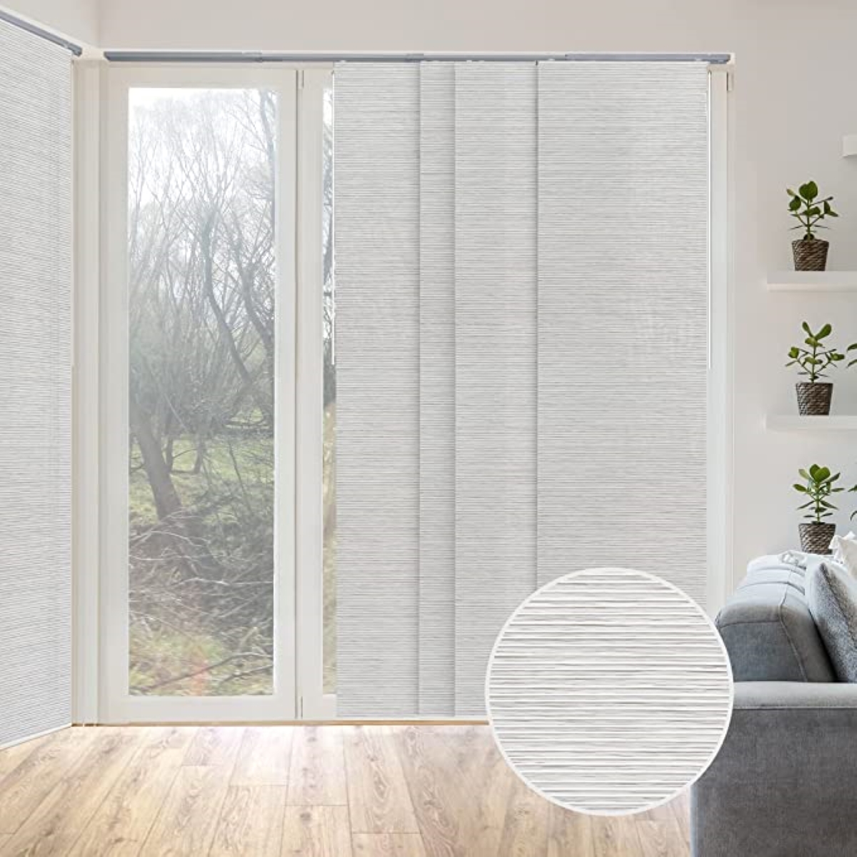 types of blinds - panel blinds on glass door