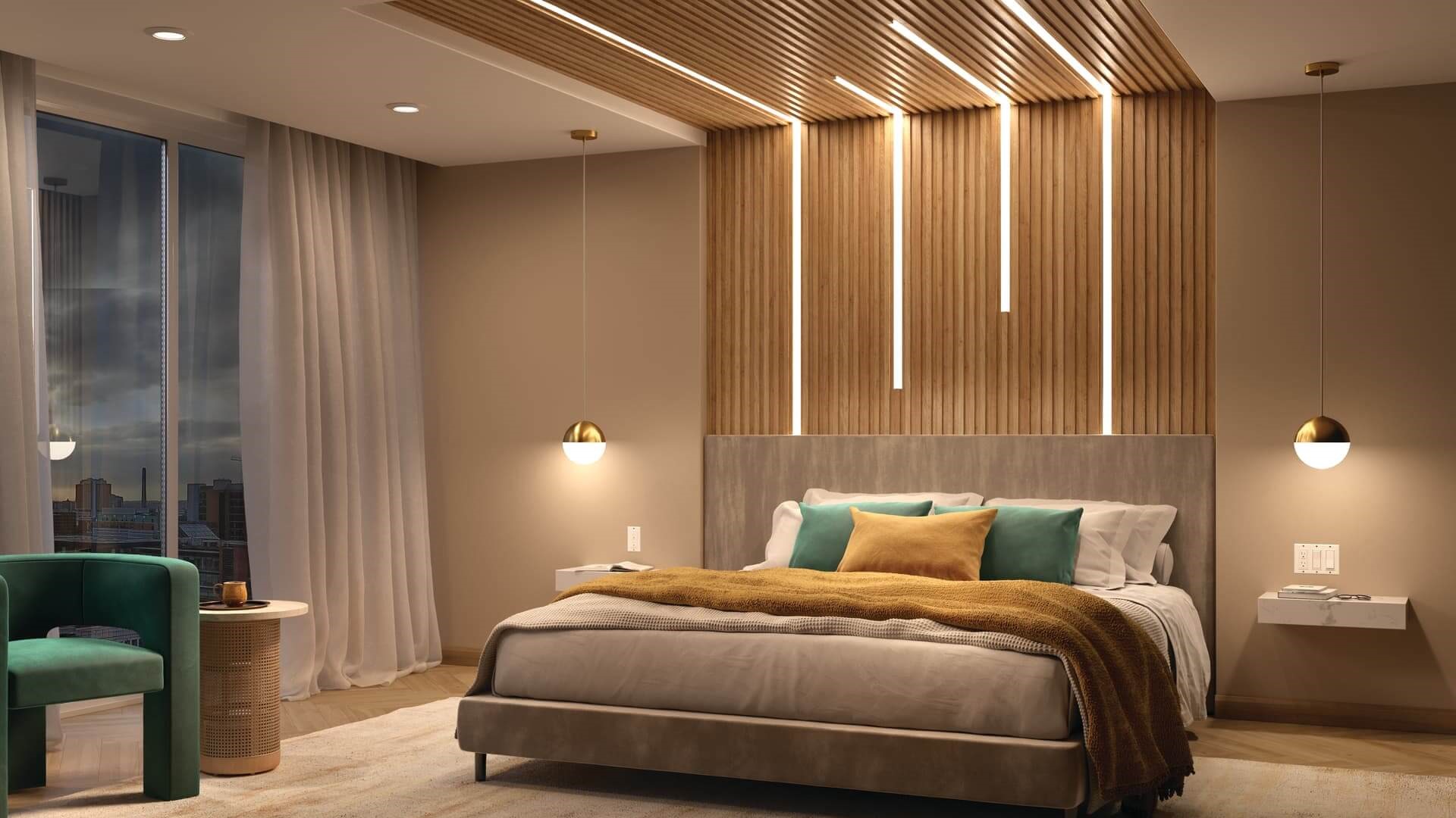 modern channel lighting on a bedroom wall and ceiling