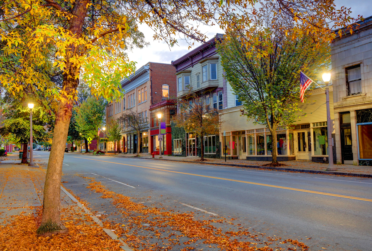 states with highest property tax bennington vermont autumn organge leaves tree lined street downtown