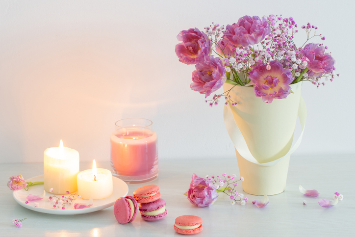 candles-for-spring-garden-smell-vace-of-pink-peonies-with-pink-macarons-and-candles