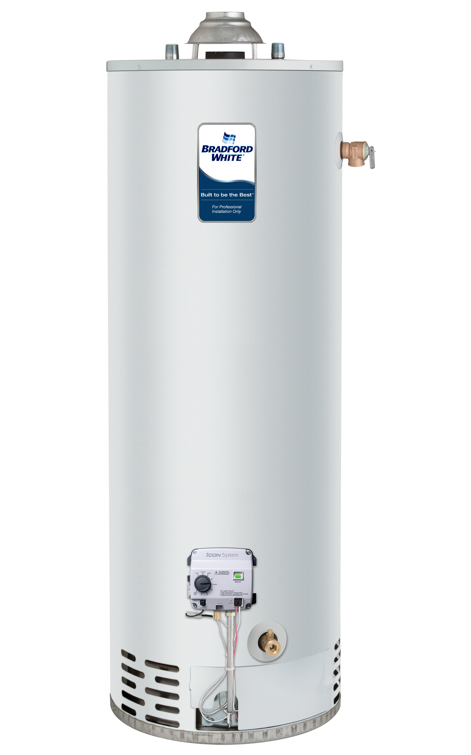 Bradford white water heater on white background