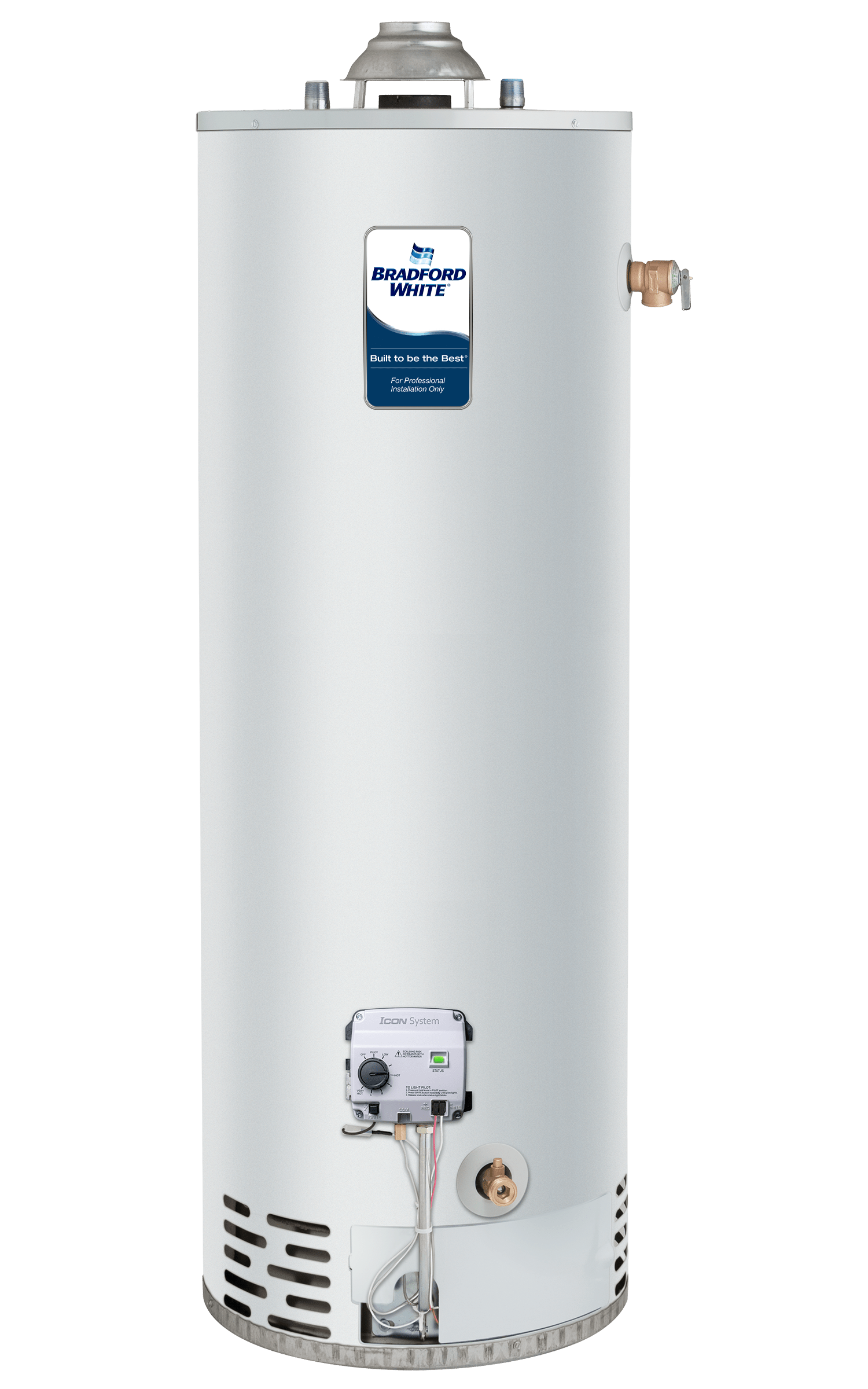 Bradford white water heater on white background