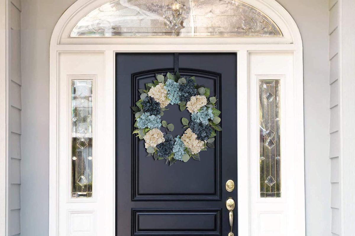Best Front-Door Wreath Option Blue and White Hydrangea Wreath