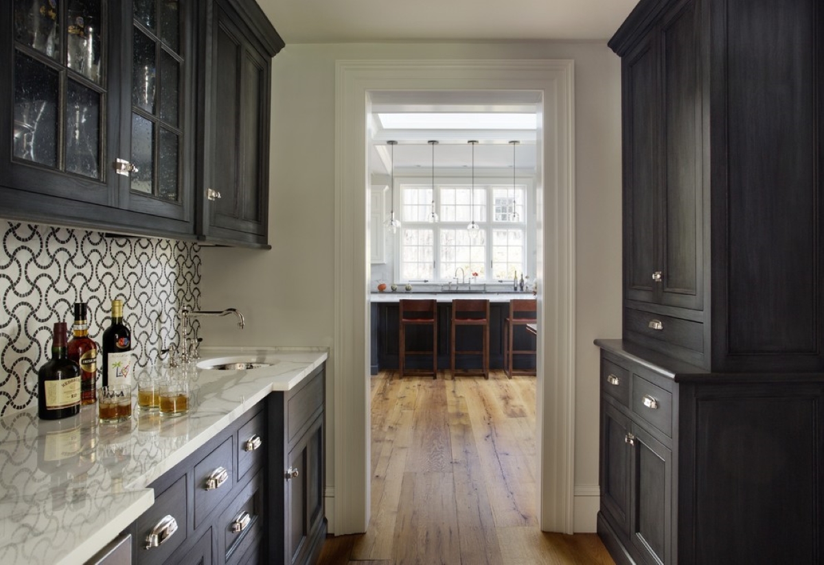 View from butler's pantry to kitchen through a door