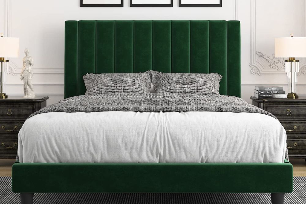 The Best Upholstered Beds Option: Allewie Velvet Upholstered Bed Frame