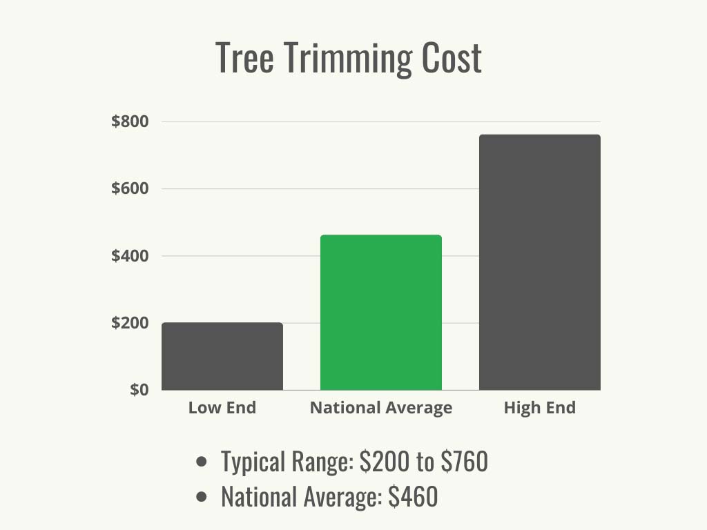 A black and green graph showing the average cost and the cost range for tree trimming. 