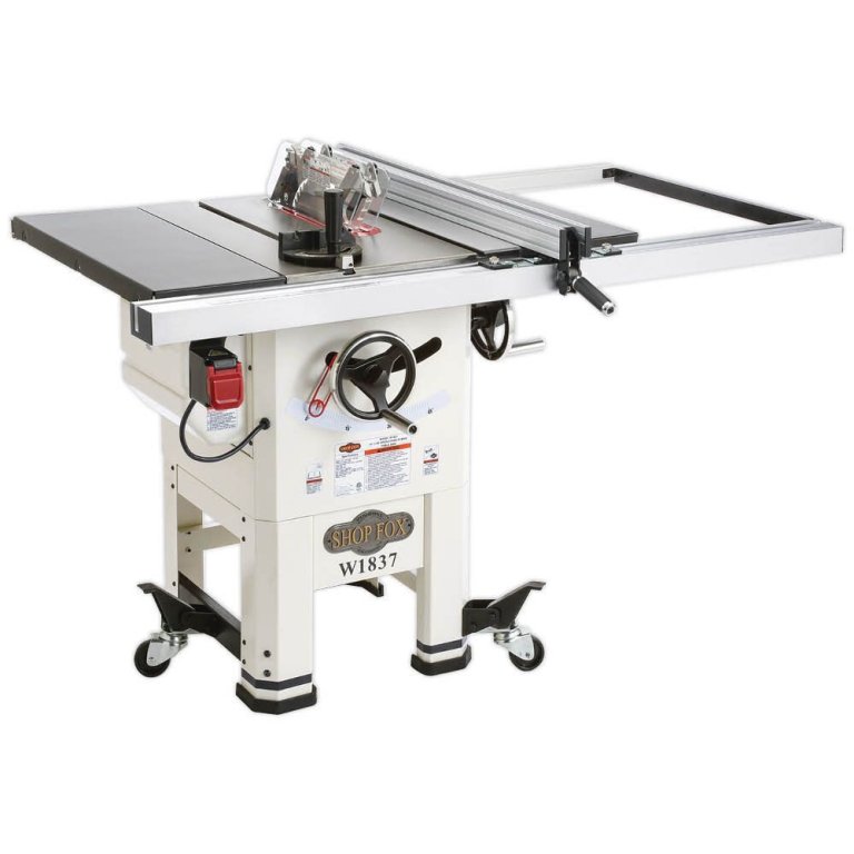  Shop Fox 2 HP 10-Inch Hybrid Open Stand Table Saw on a white background
