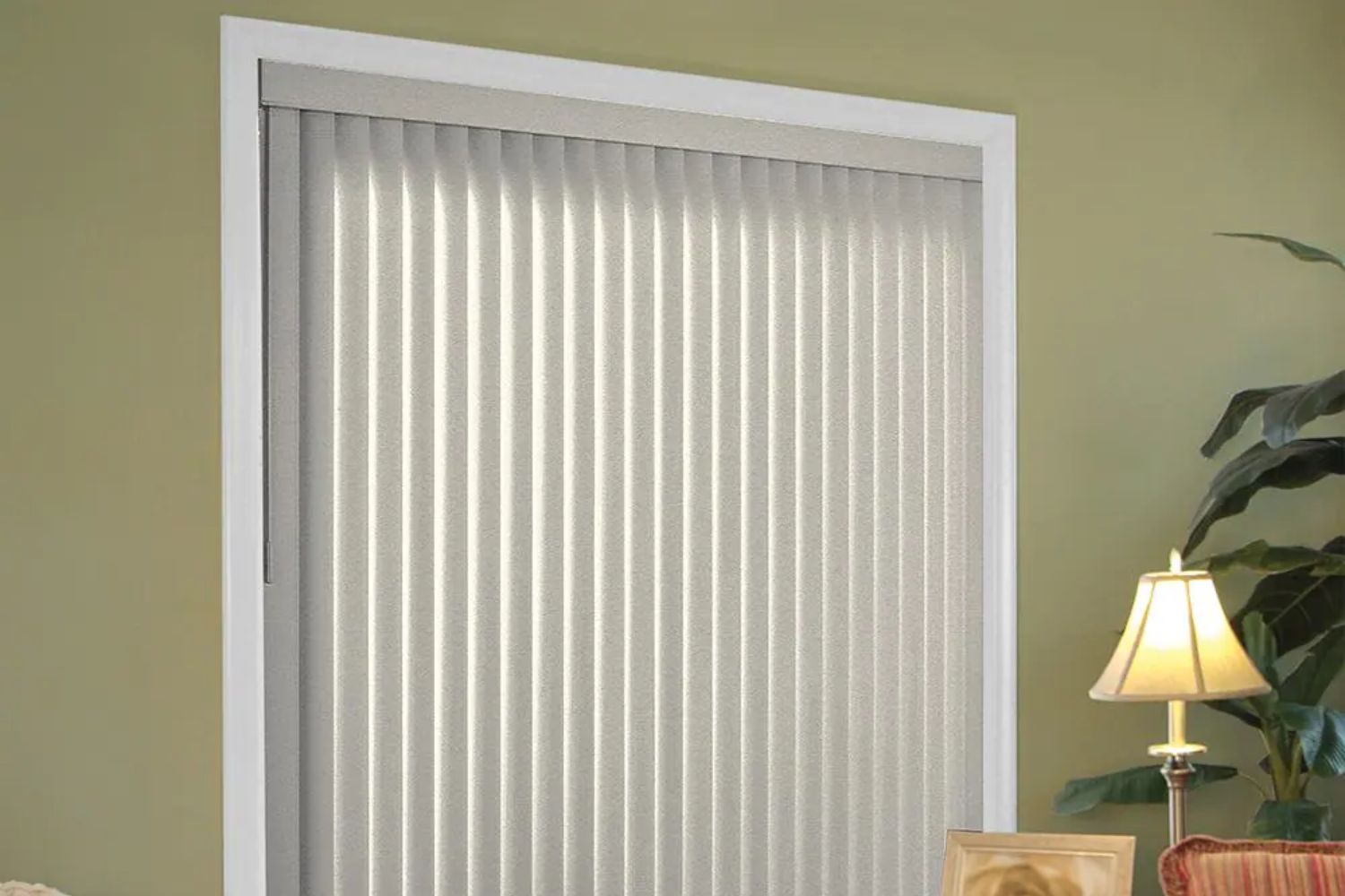 The Best Window Treatment for Sliding Doors Options: Hampton Bay Room Darkening 3.5 in. Vertical Blind Kit 