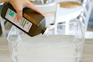 uses for hydrogen peroxide - pouring hydrogen peroxide in clear bowl