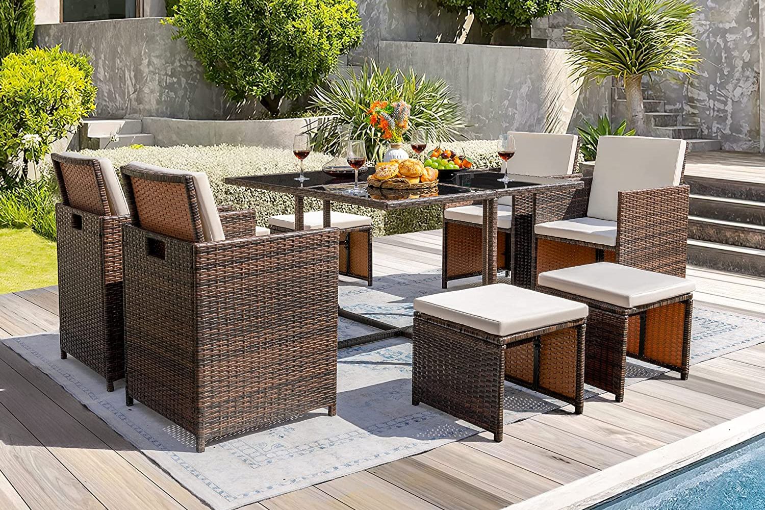 Everything You Need for a Backyard Cookout Options: Devoko 9 Piece Patio Dining Set