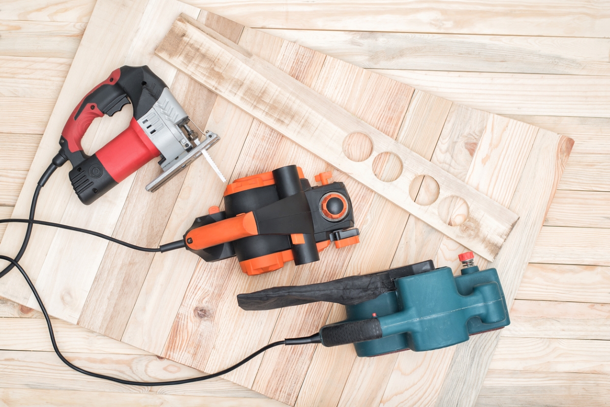 never plug into power strip - three power tools on wood