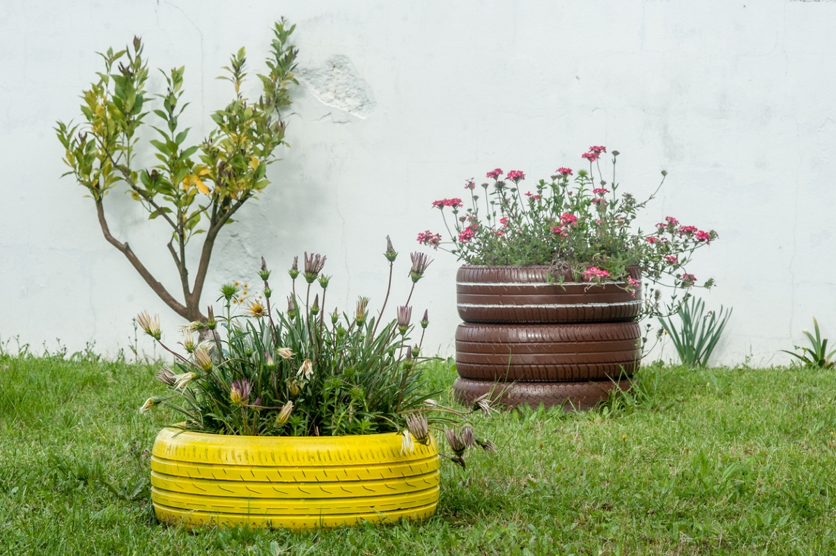 Repurposed tires used for garden beds