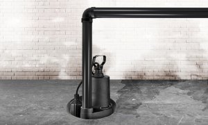 Black sump pump in basement