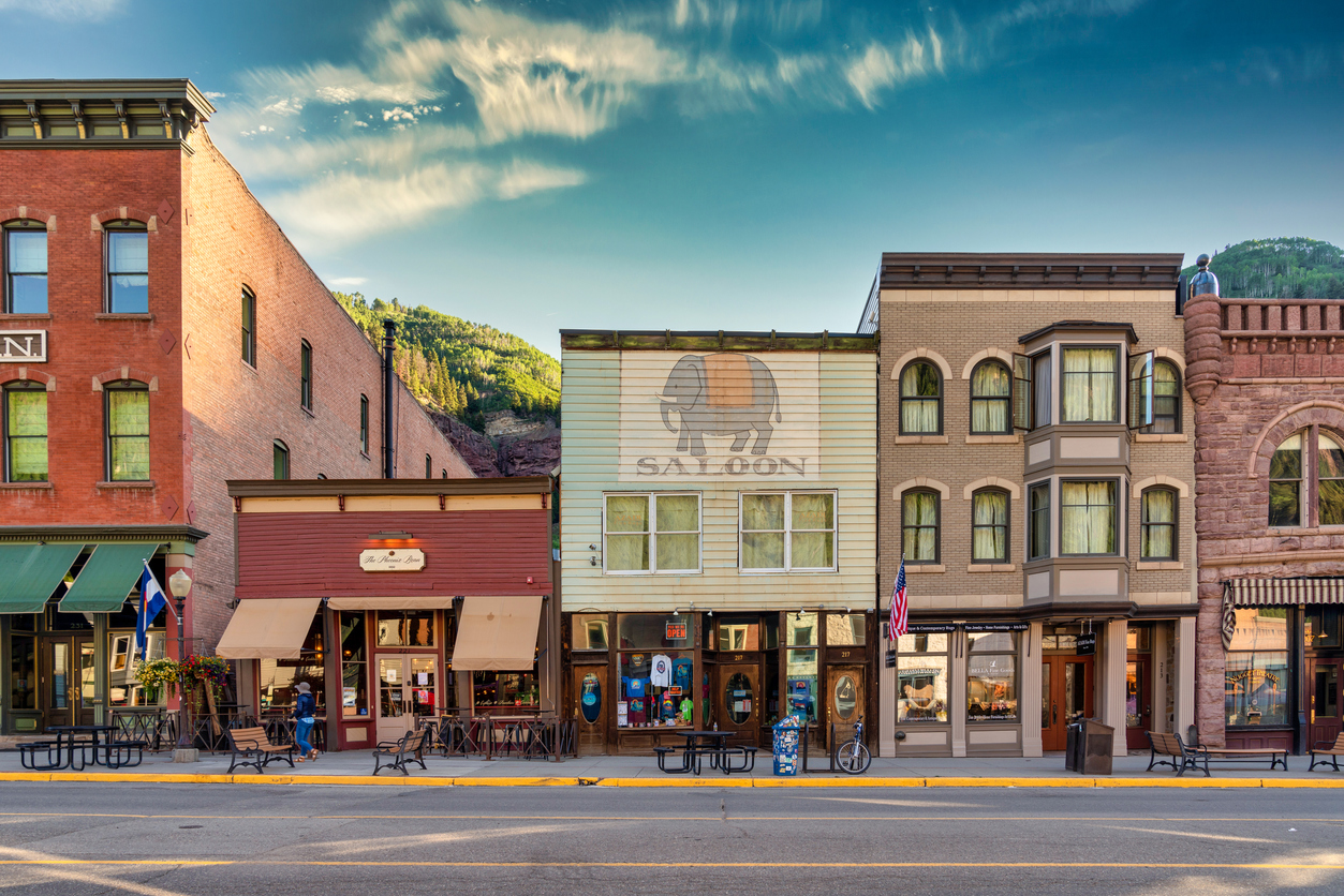 historic downtown telluride colorado saloon storefronts mountains