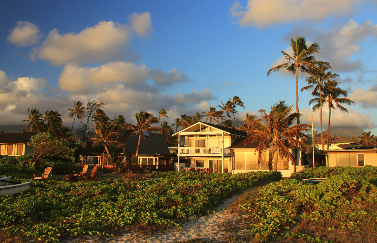 hawaii beach houses sand landscaping palm trees sunset