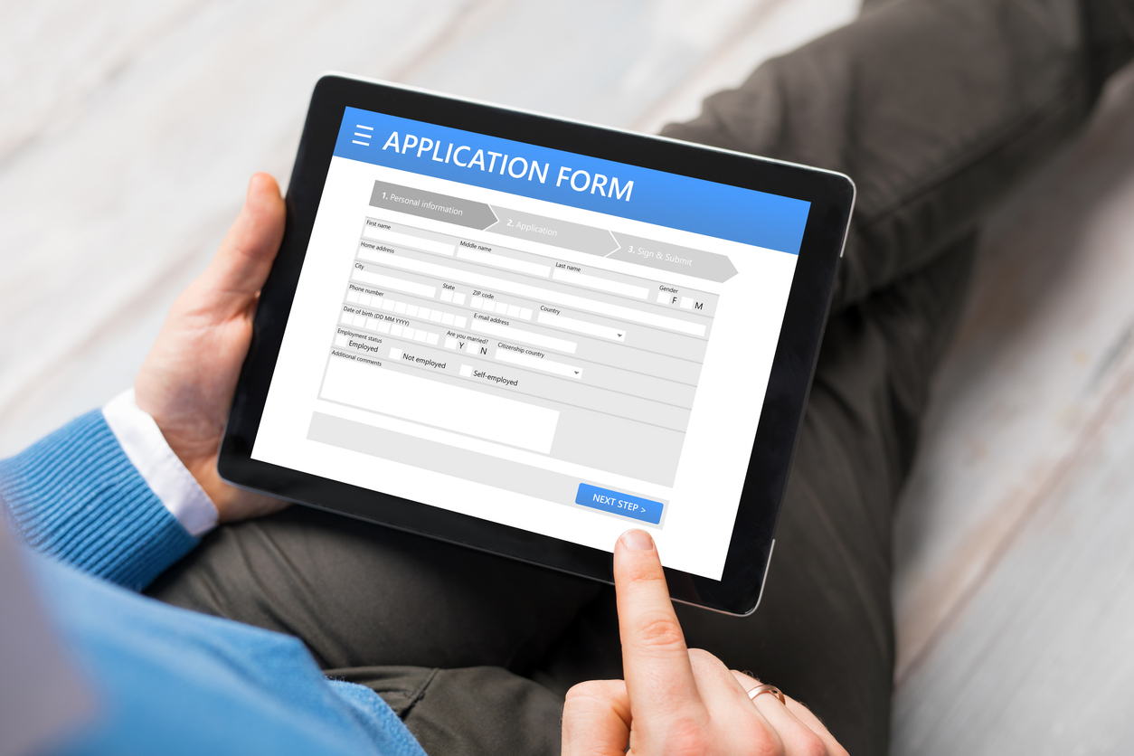 rental application application form on a tablet screen