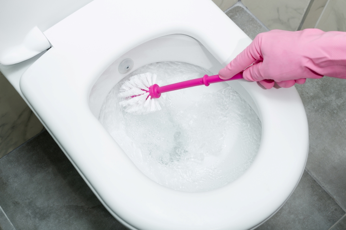 uses for hydrogen peroxide - person using toilet scrub in toilet while flushing