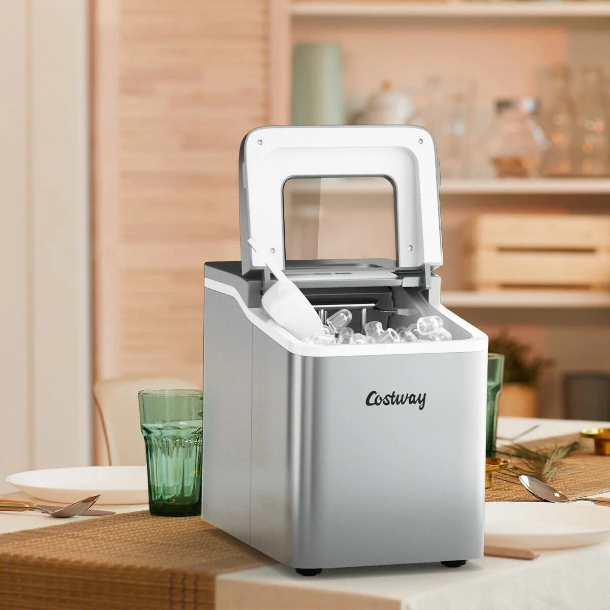 Silver countertop ice maker machine