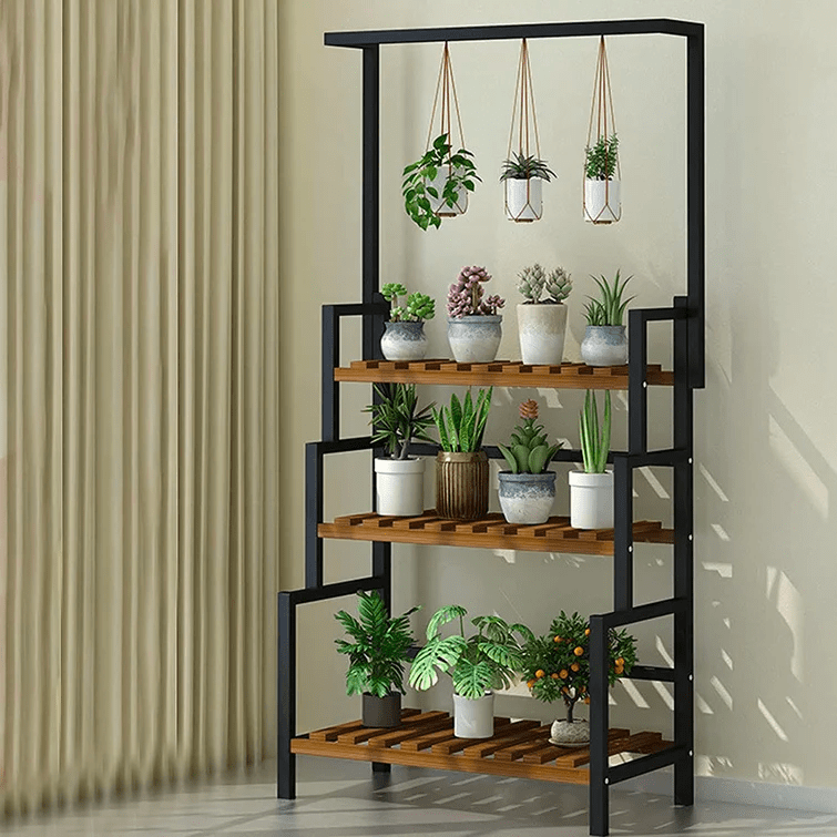 wayfair plant stand with potted and hanging plants
