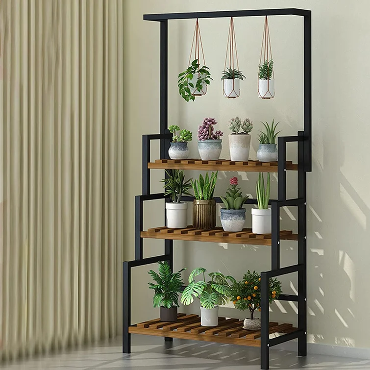 wayfair plant stand with potted and hanging plants