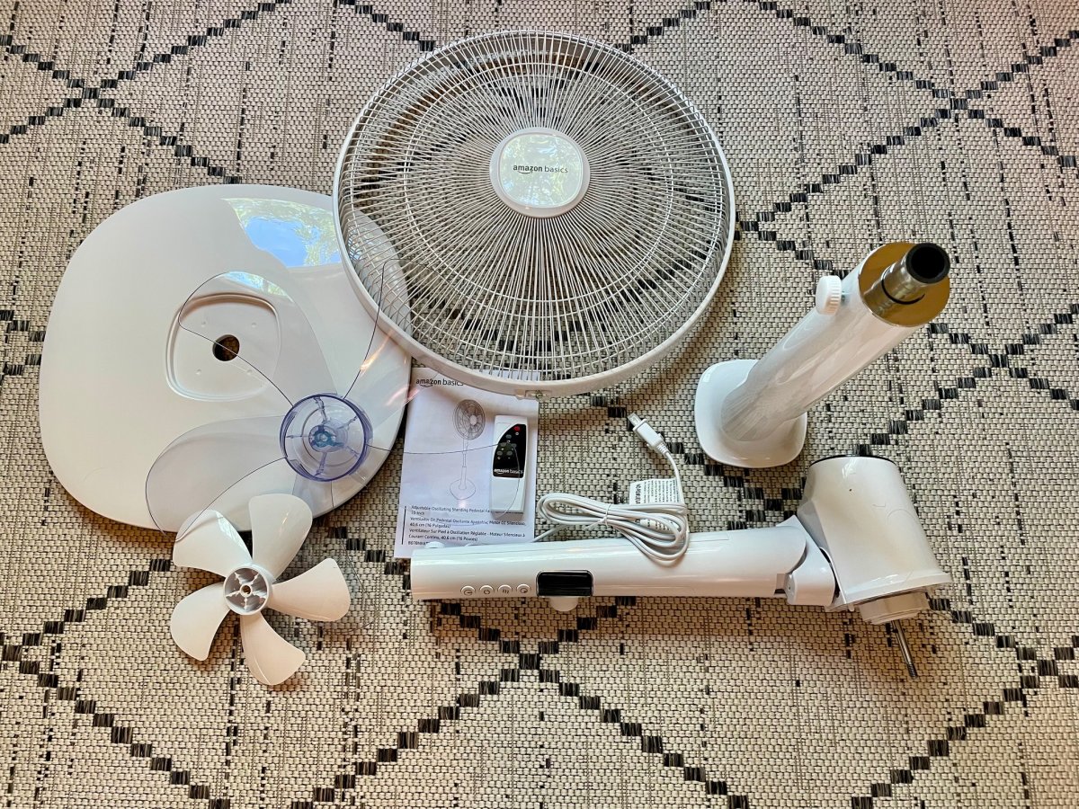 Amazon Basics fan before assembly