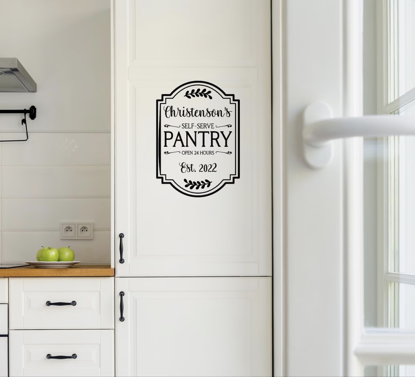 White Pantry with Letter Decal on Door