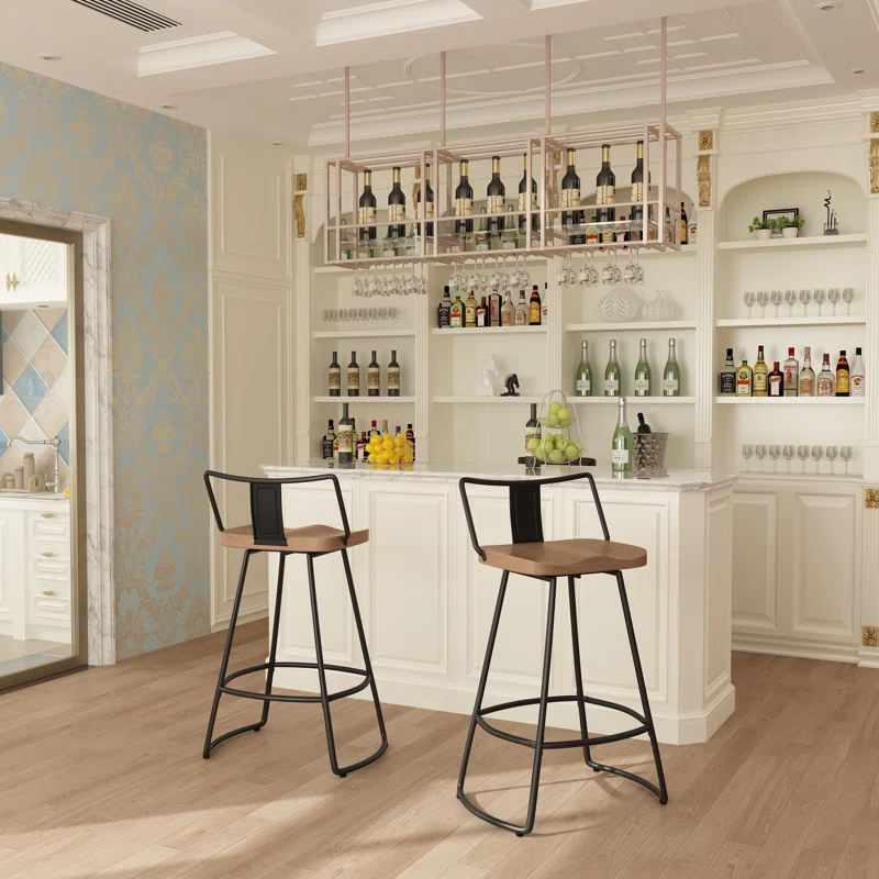 Home Bar with two stools and liquor shelves