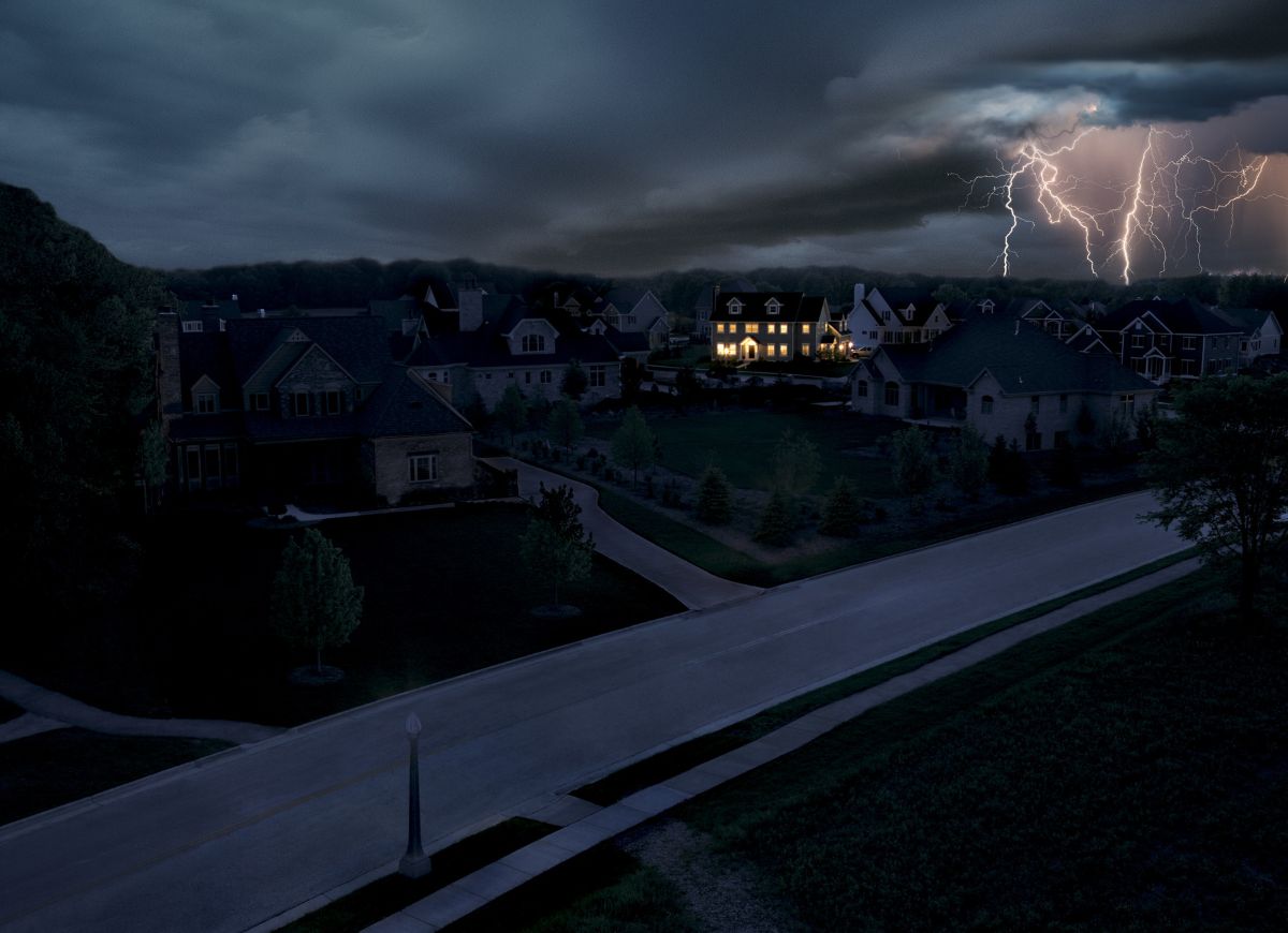 Lightning Storm in Suburban Neighborhood