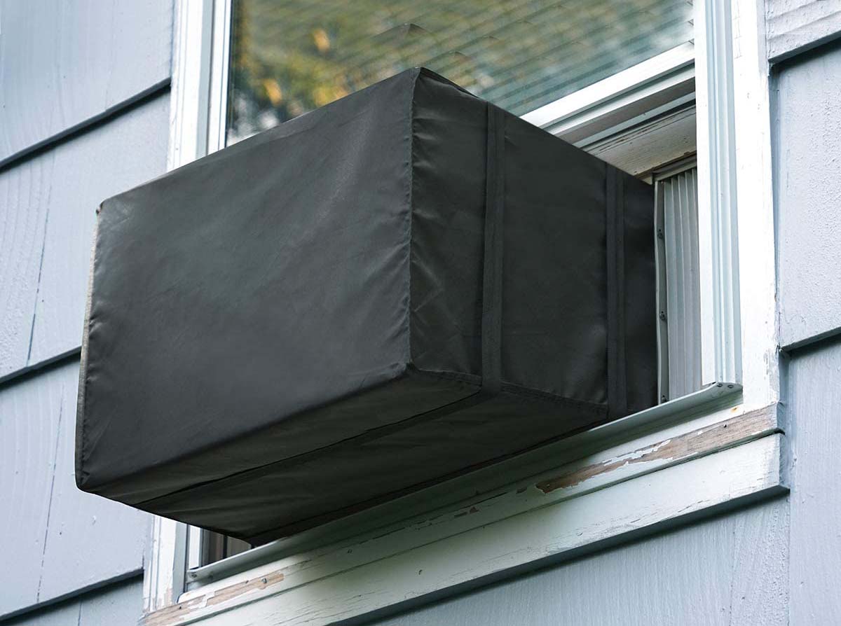 The Best Air Conditioner Cover Option installed on a window air conditioning unit