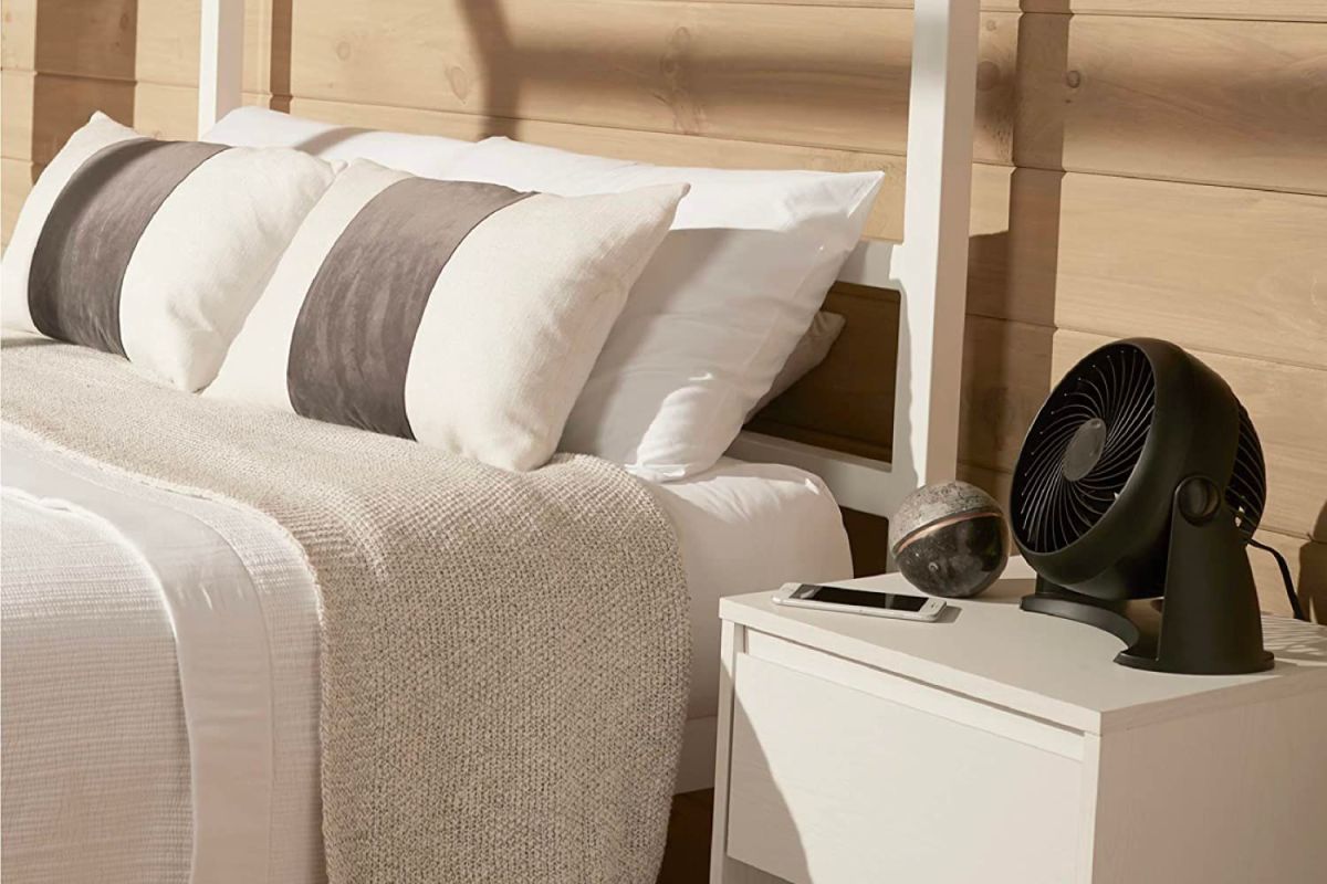 The Best Fans Option on a side table next to a bed