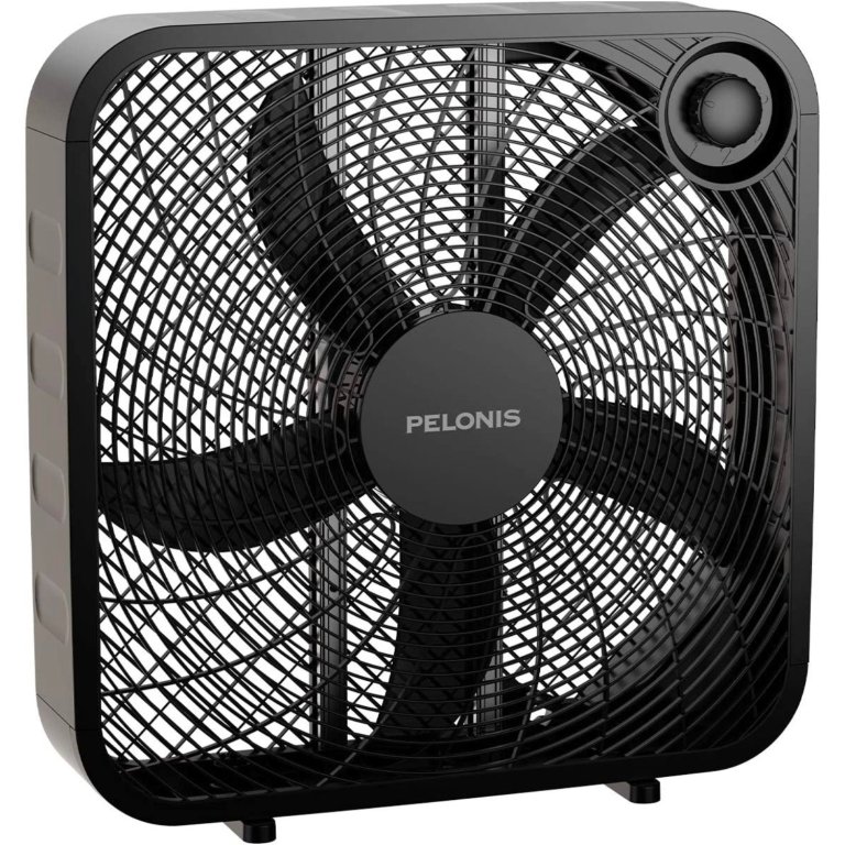  The Pelonis 20-Inch 3-Speed Box Fan on a white background