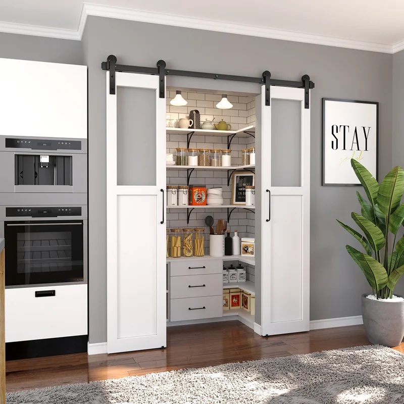 Pantry open with two sliding barn doors