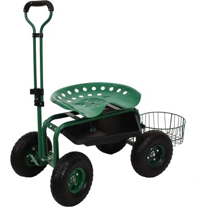 The Best Gardening Stools Option: Sunnydaze Rolling Garden Cart With Swivel Seat