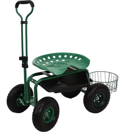 Sunnydaze Rolling Garden Cart With Swivel Seat