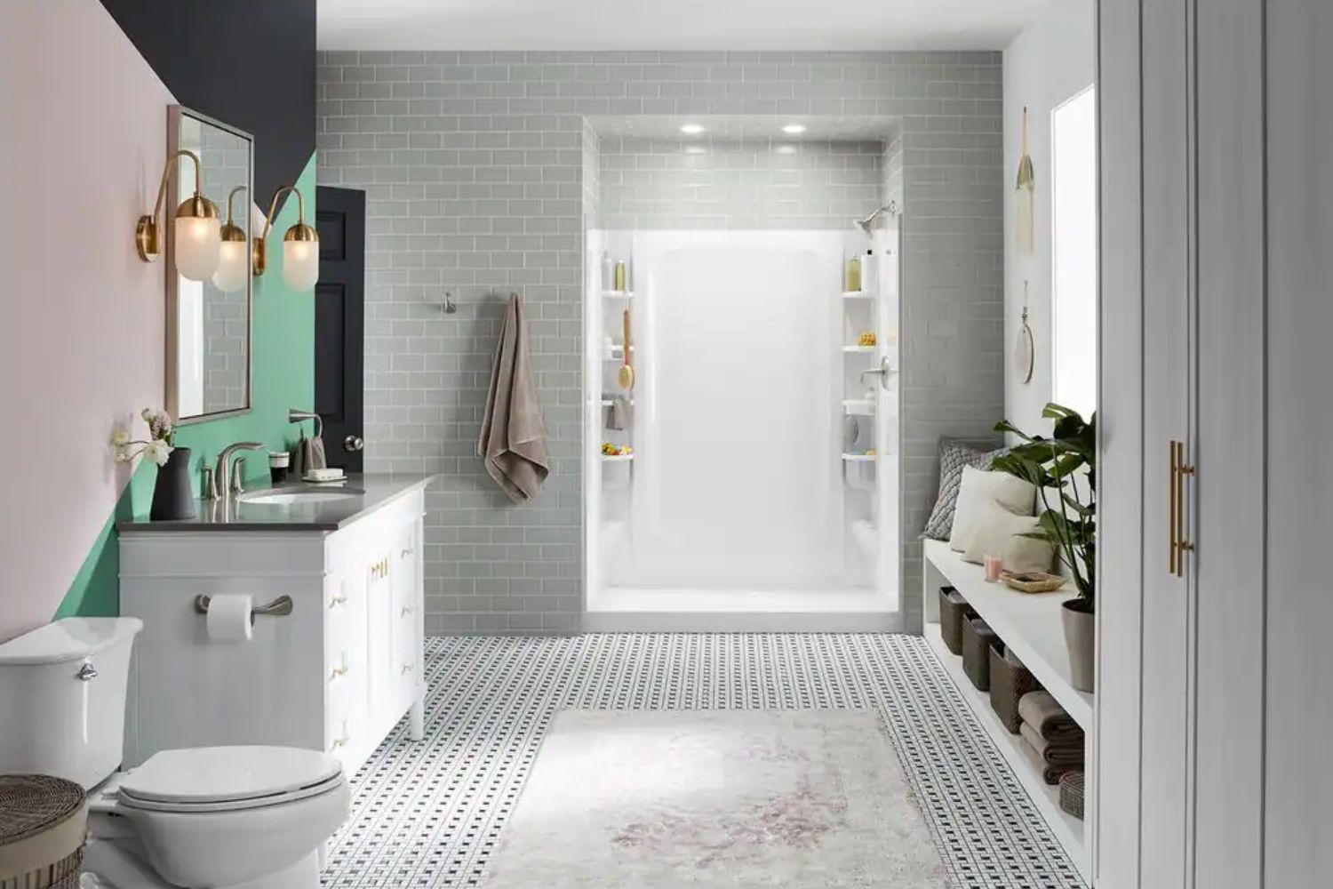 The Best Tub-to-Shower Conversion Kits Option shown in a clean, bright, and spacious vintage-inspired bathroom