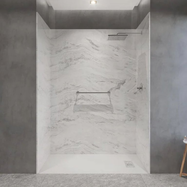  Castico Solid Composite Stone Shower Kit in a bathroom shower