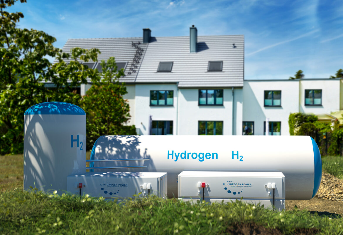 hydrogen fuel cell setup in a residential backyard