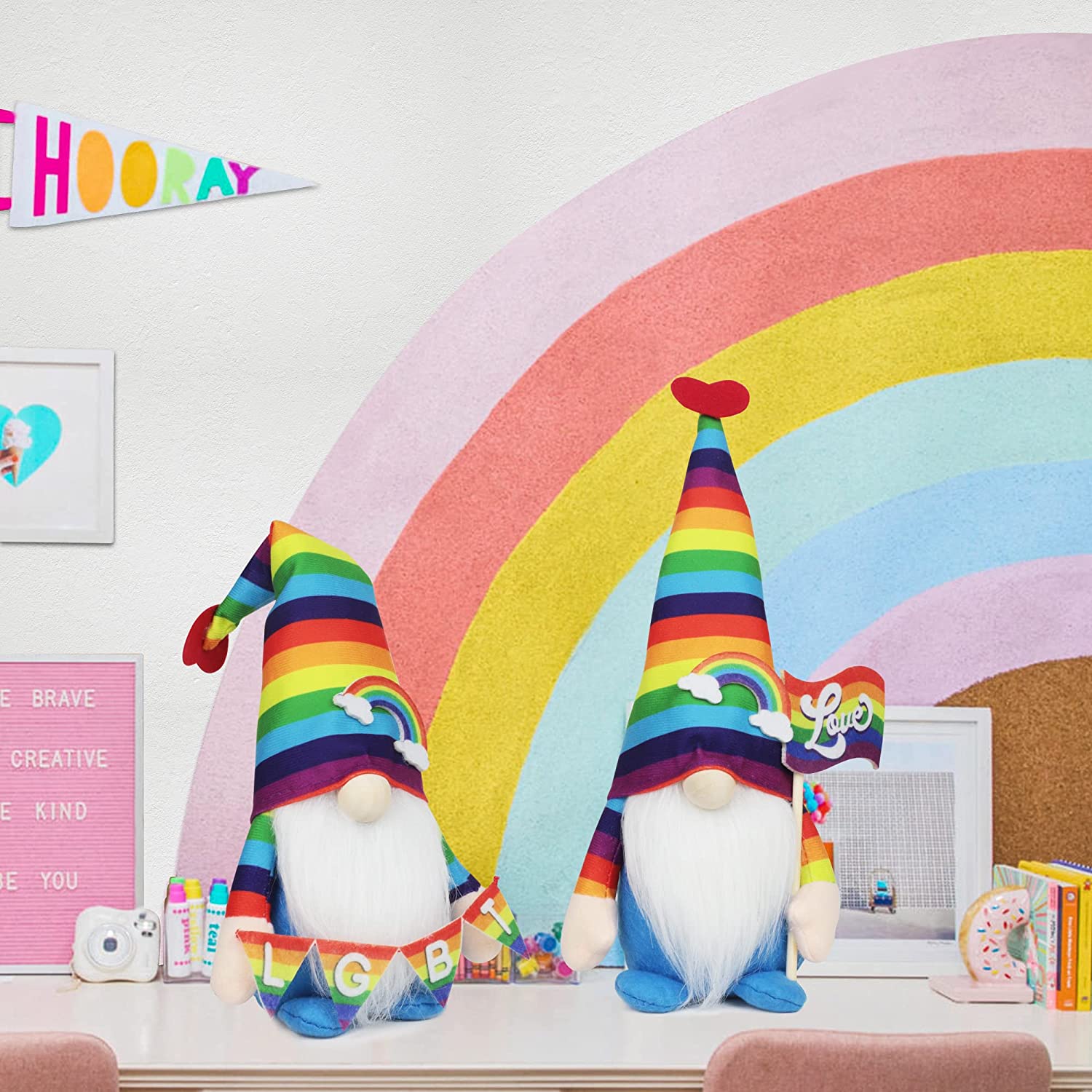 Gay Pride Gnomes On Display on Dresser