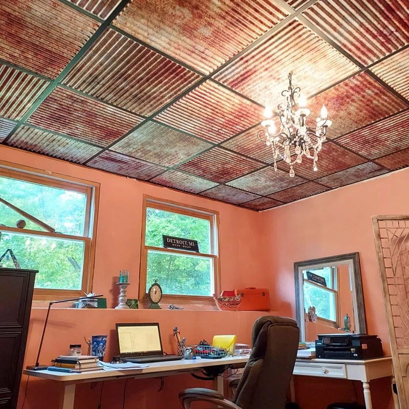 Corrugated Metal Ceiling in Basement